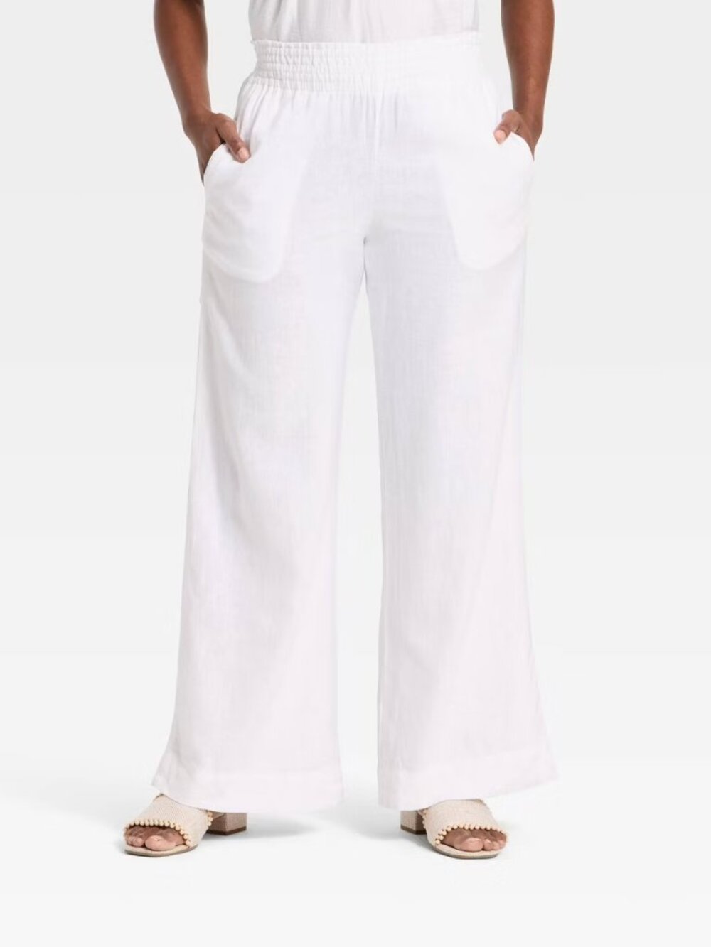 NWT Women's High-Rise Linen Wide Leg Pull-On Pants - A New Day™ White XS